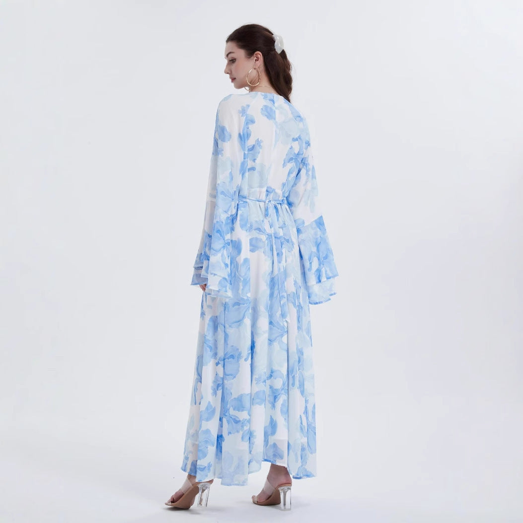 Robe en chiffon imprimé à manches cloche – Élégance et légèreté