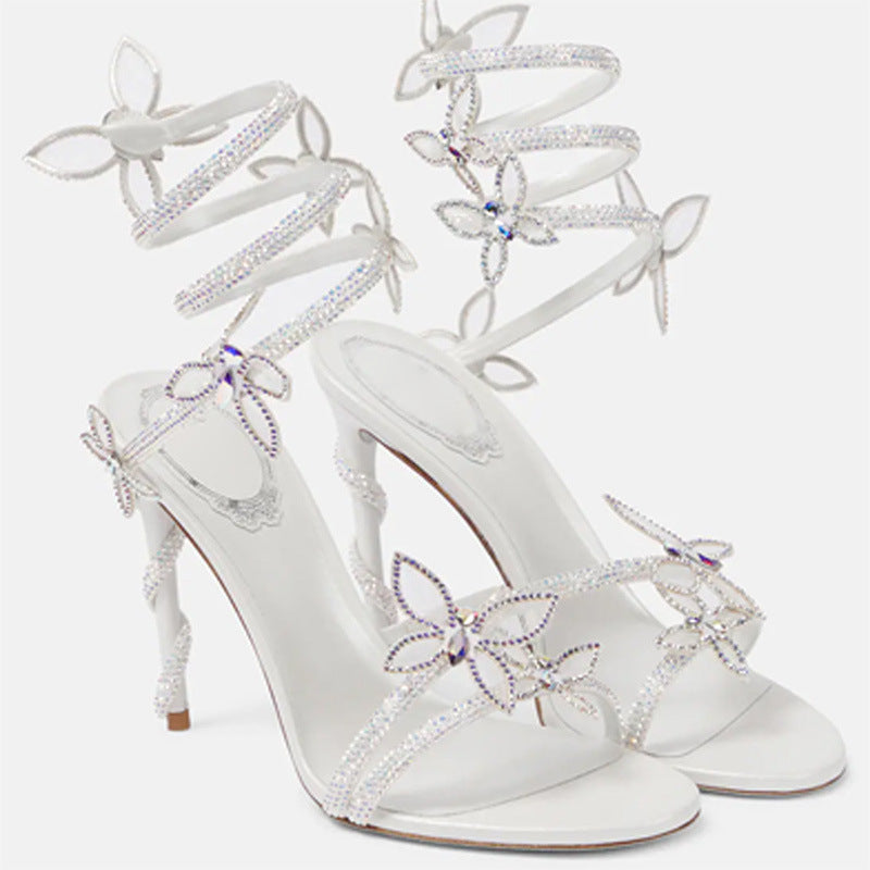 Sandales Romaines à Talon Aiguilles Strass – Motifs Serpent & Papillon