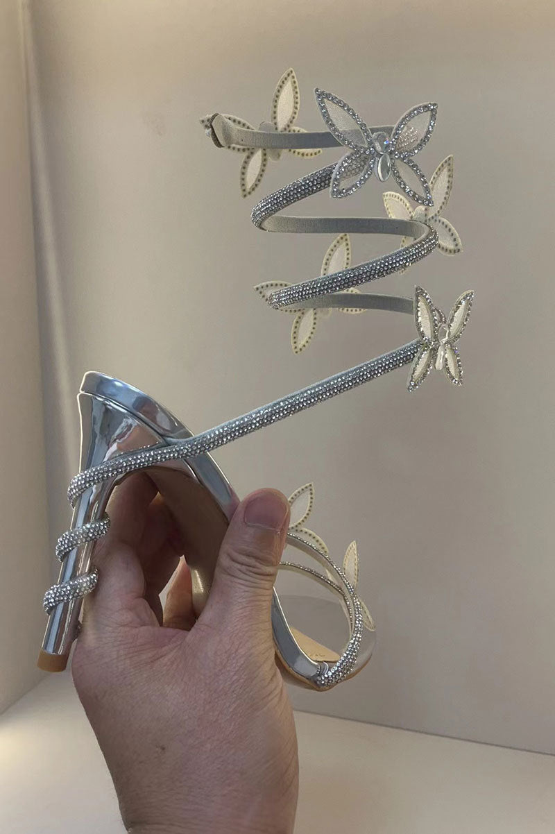Sandales Romaines à Talon Aiguilles Strass – Motifs Serpent & Papillon