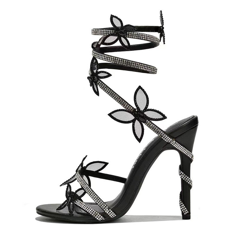 Sandales Romaines à Talon Aiguilles Strass – Motifs Serpent & Papillon