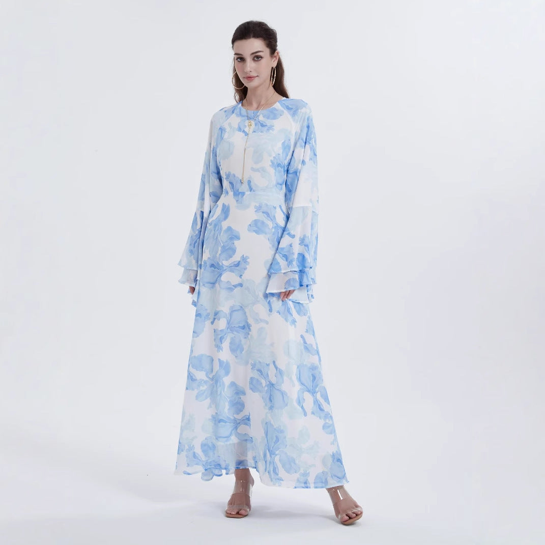 Robe en chiffon imprimé à manches cloche – Élégance et légèreté