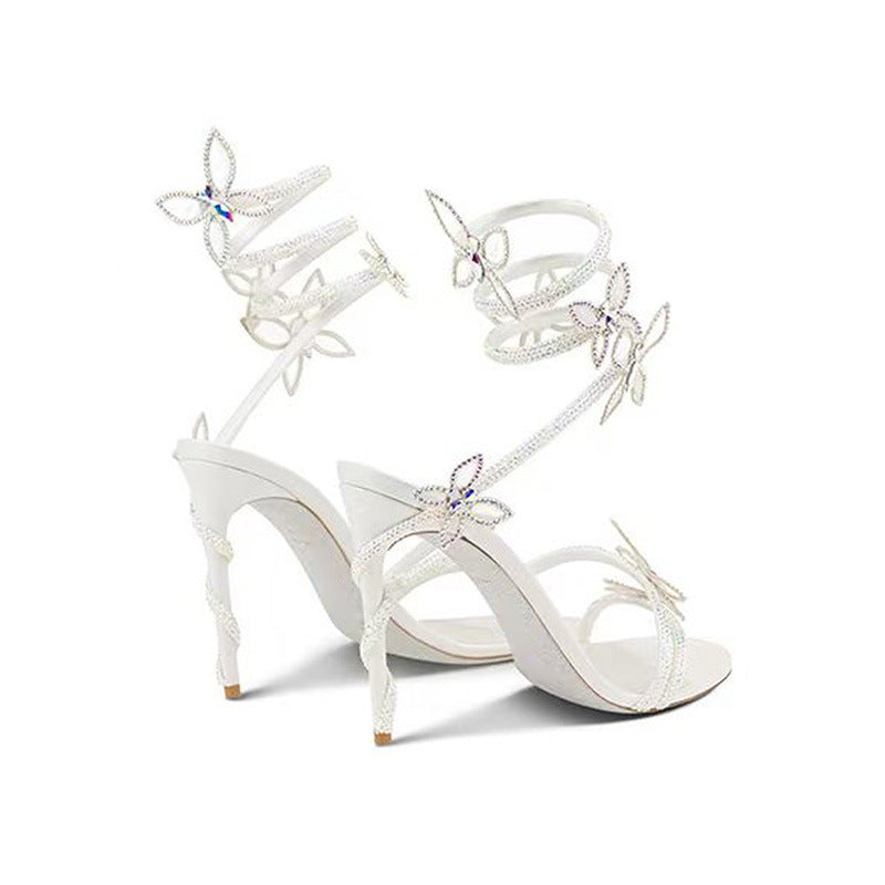 Sandales Romaines à Talon Aiguilles Strass – Motifs Serpent & Papillon