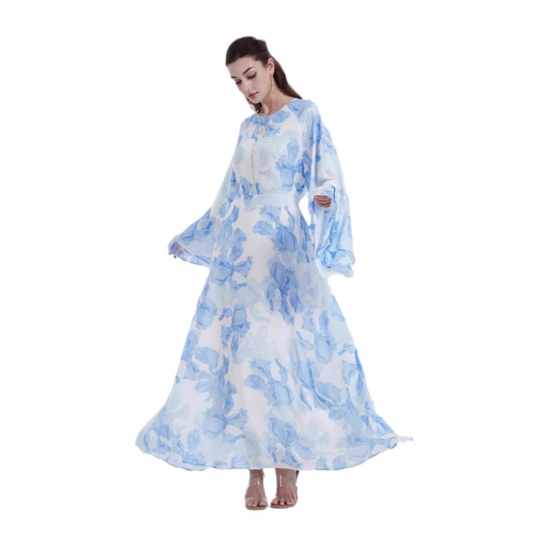 Robe en chiffon imprimé à manches cloche – Élégance et légèreté