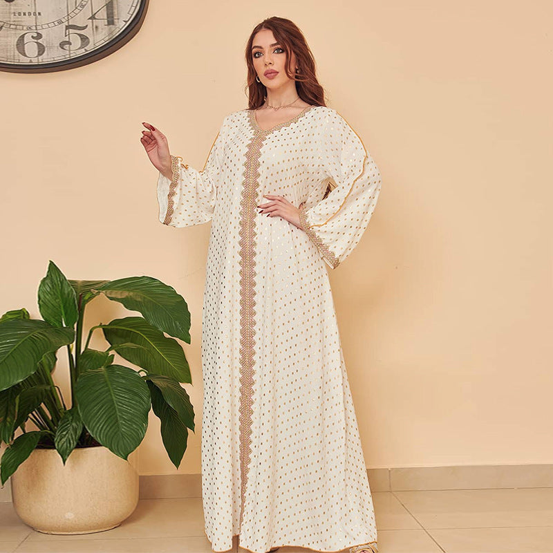 Robe longue en satin bronze à manches longues – Élégance intemporelle