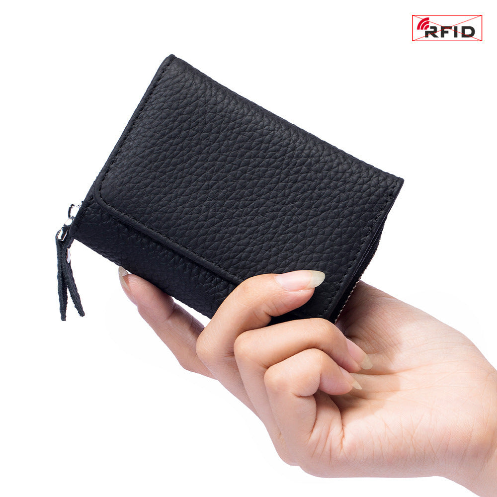 Portefeuille RFID en Cuir Véritable à Trois Volets – Compact et Grande Capacité