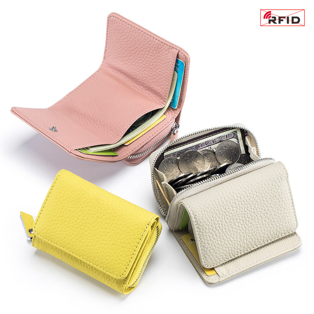 Portefeuille RFID en Cuir Véritable à Trois Volets – Compact et Grande Capacité