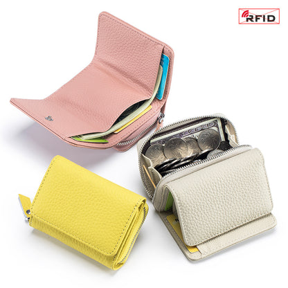 Portefeuille RFID en Cuir Véritable à Trois Volets – Compact et Grande Capacité