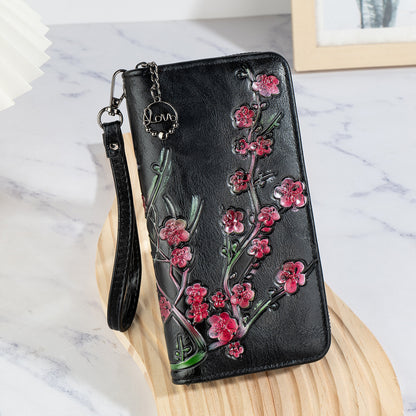 Sac à Main Zippé – Cuir PU Embossé et Peint à la Main
