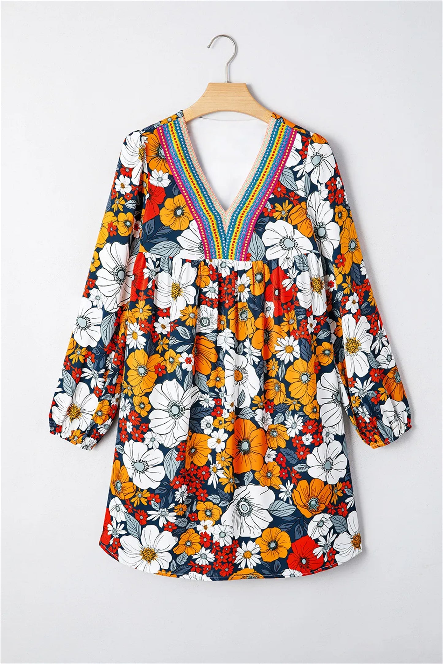 Robe Mini Orange à Imprimé Floral et Dentelle – Élégance Bohème