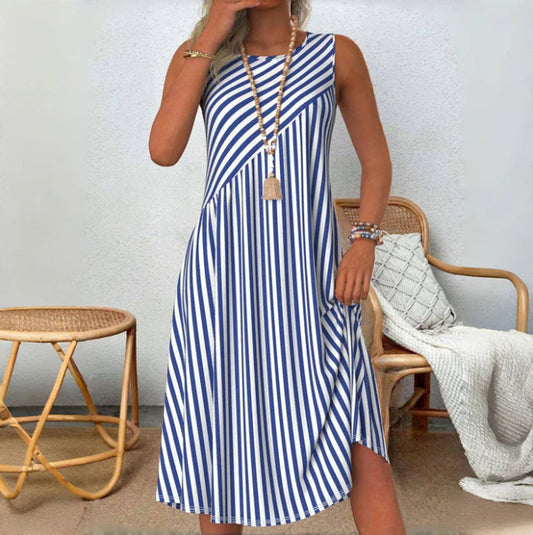 Robe d’Été à Rayures Bleues et Blanches – Coupe Décontractée