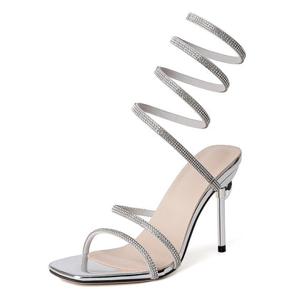 Sandales à Talon Aiguille avec Design Serpent en Strass – Élégance et Audace