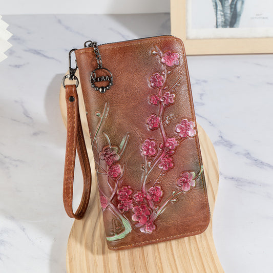 Sac à Main Zippé – Cuir PU Embossé et Peint à la Main