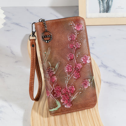 Sac à Main Zippé – Cuir PU Embossé et Peint à la Main
