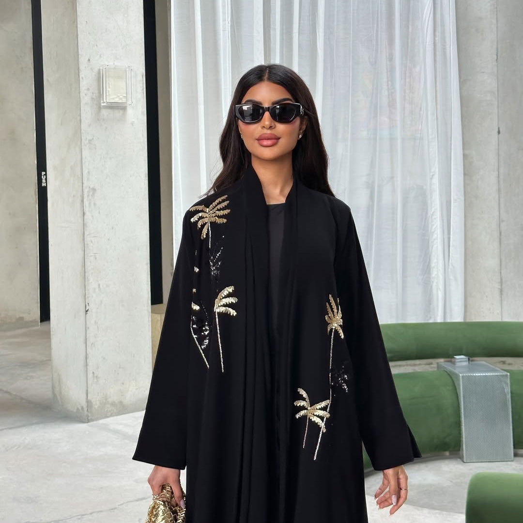 Robe Longue Satinée à Manches Longues – Élégance et Confort