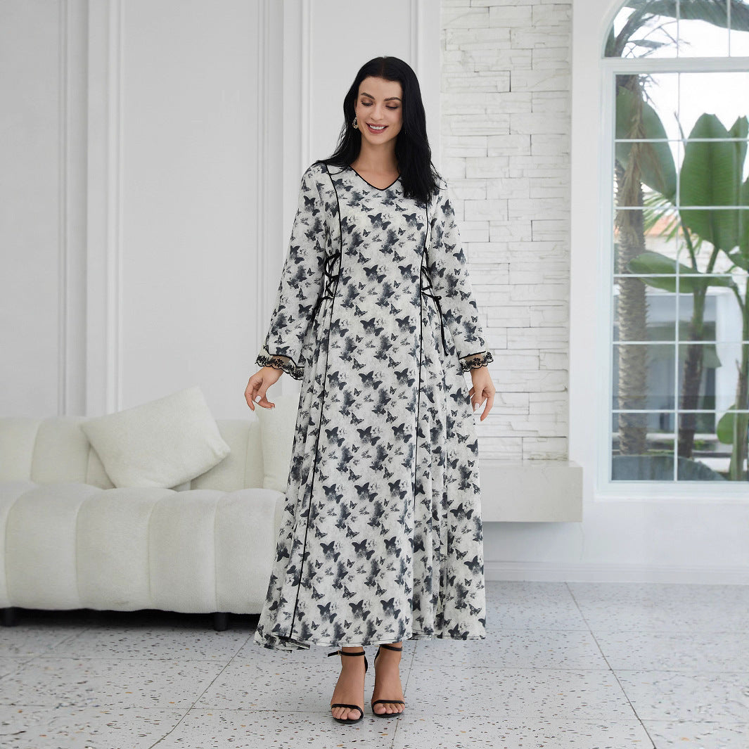 Robe Longue Satinée à Manches Longues – Élégance et Confort
