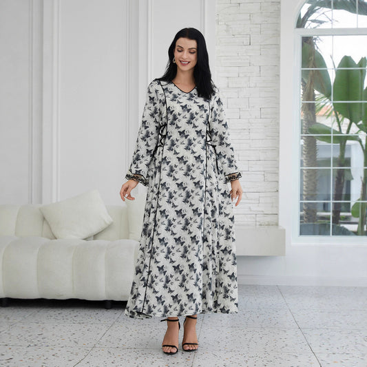 Robe Longue Satinée à Manches Longues – Élégance et Confort
