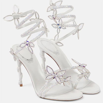 Sandales Romaines à Talon Aiguilles Strass – Motifs Serpent & Papillon