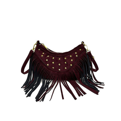 Sac à Bandoulière Rétro avec Glands et Rivets – Élégance Bohème
