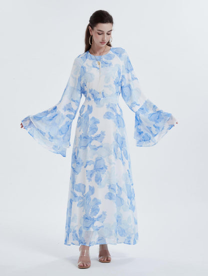 Robe en chiffon imprimé à manches cloche – Élégance et légèreté
