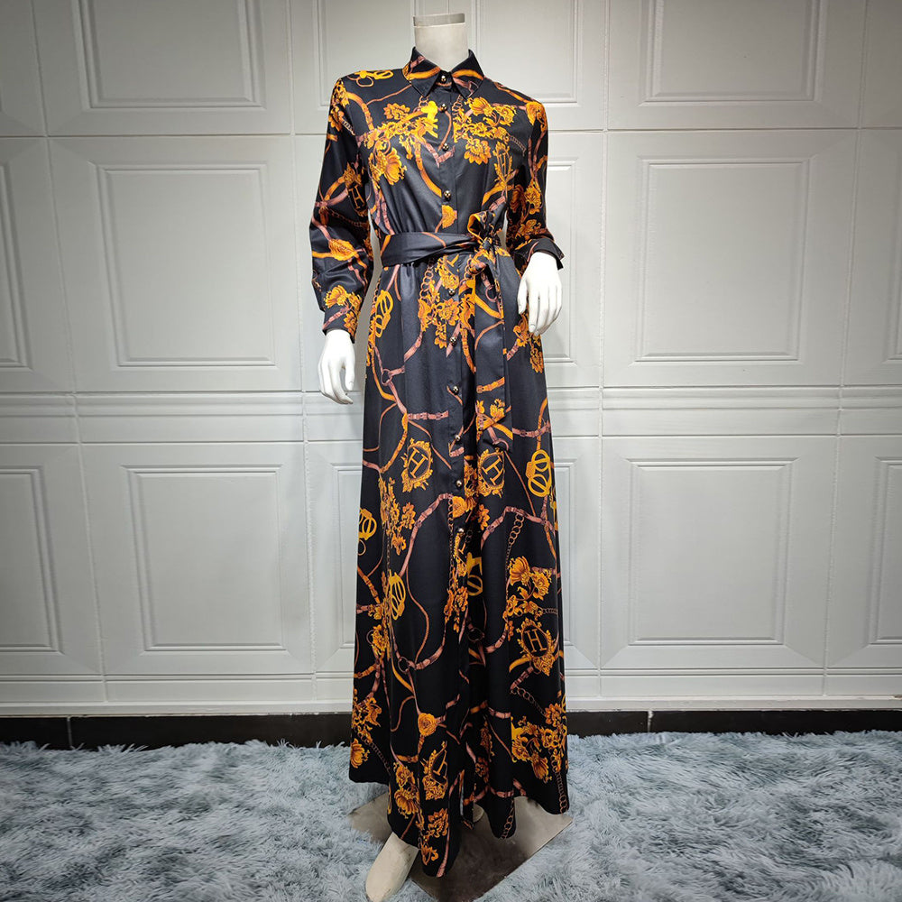 Robe Vintage Imprimé à Lacets – Chic et Confort