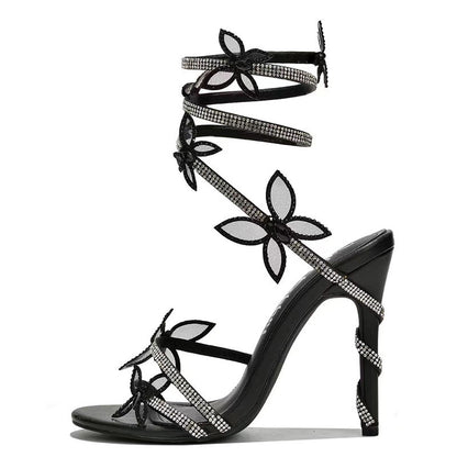 Sandales Romaines à Talon Aiguilles Strass – Motifs Serpent & Papillon
