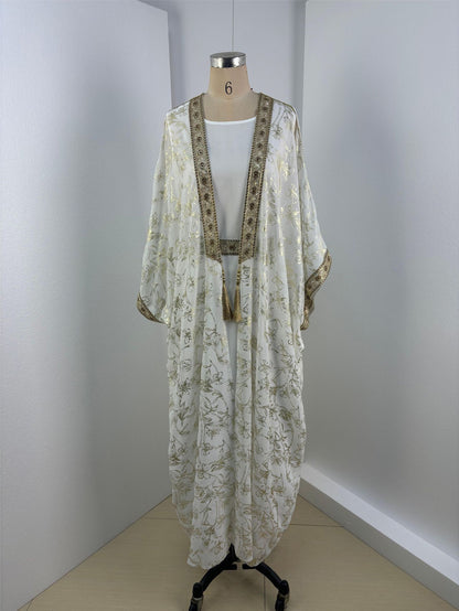 Robe Abaya en Satin à Manches Bouffantes – Élégance Contemporaine