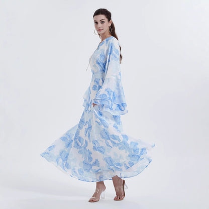 Robe en chiffon imprimé à manches cloche – Élégance et légèreté