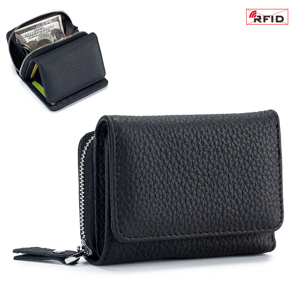 Portefeuille RFID en Cuir Véritable à Trois Volets – Compact et Grande Capacité
