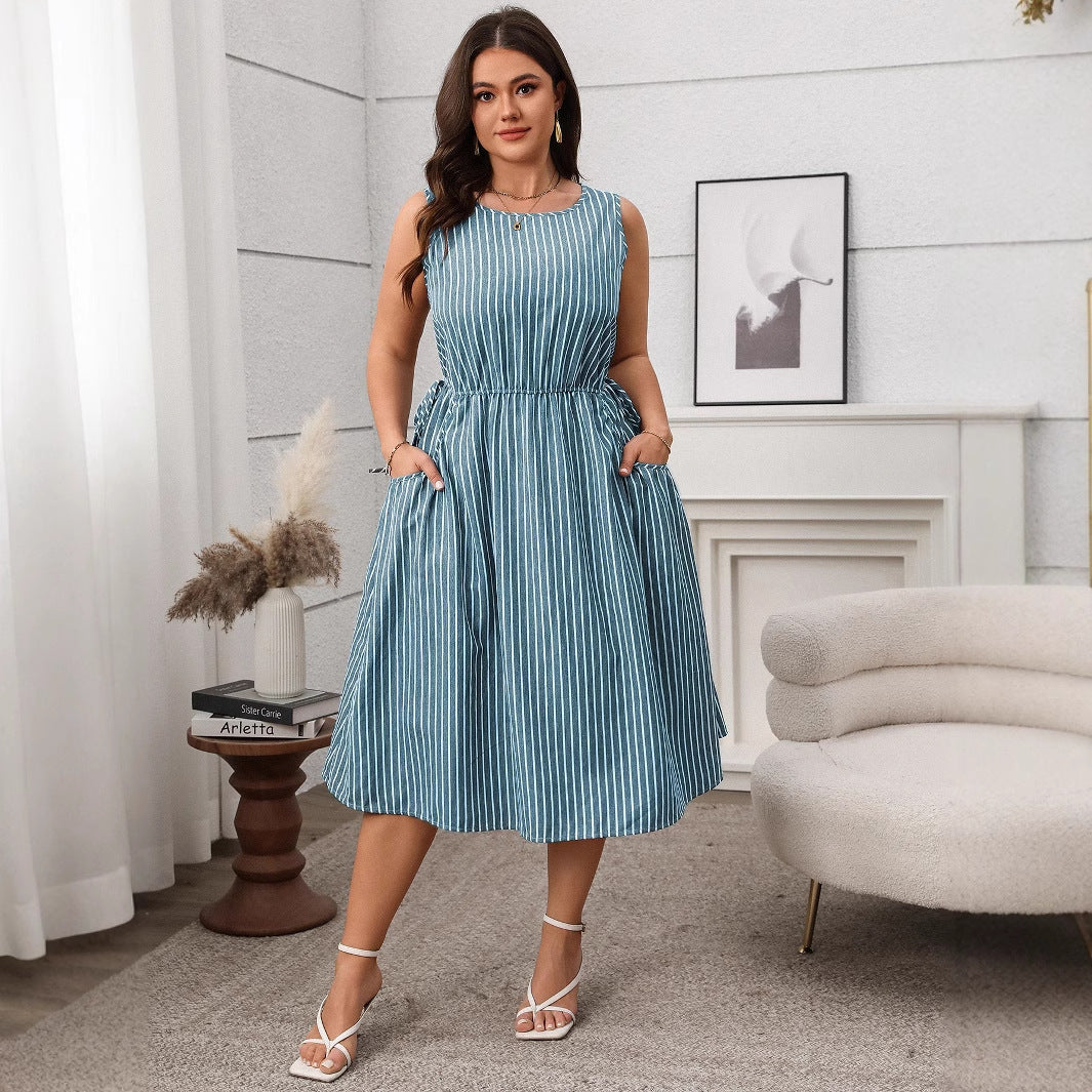 Robe Décontractée à Rayures Bicolores avec Poches – Élégance et Confort