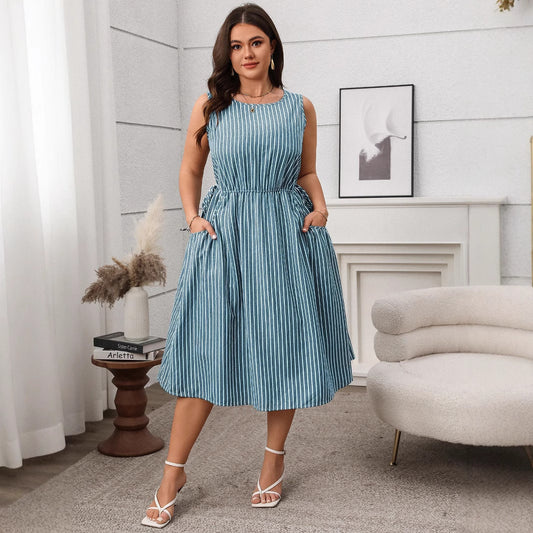 Robe Décontractée à Rayures Bicolores avec Poches – Élégance et Confort
