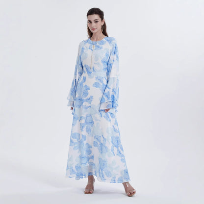 Robe en chiffon imprimé à manches cloche – Élégance et légèreté