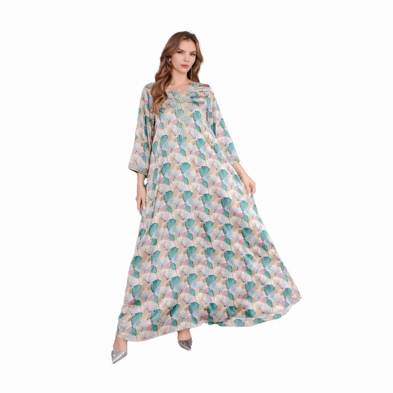 Robe Longue Satinée à Manches Longues – Élégance et Confort