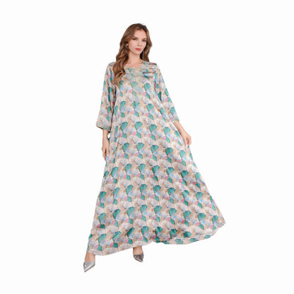 Robe Longue Satinée à Manches Longues – Élégance et Confort