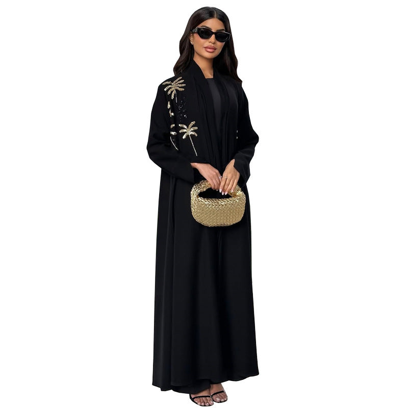 Robe Longue Satinée à Manches Longues – Élégance et Confort
