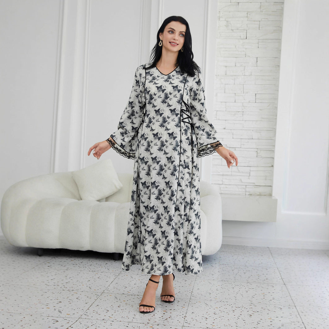Robe Longue Satinée à Manches Longues – Élégance et Confort