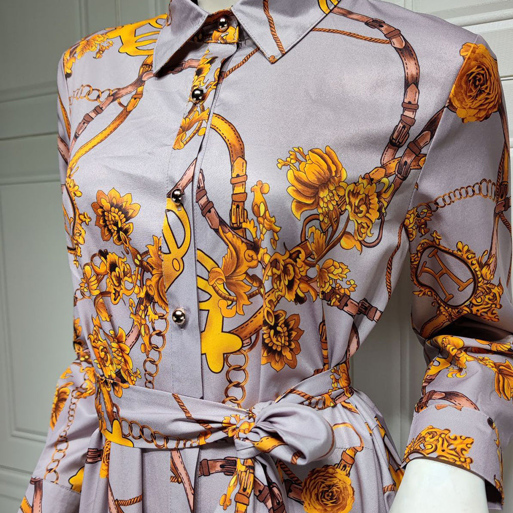 Robe Vintage Imprimé à Lacets – Chic et Confort