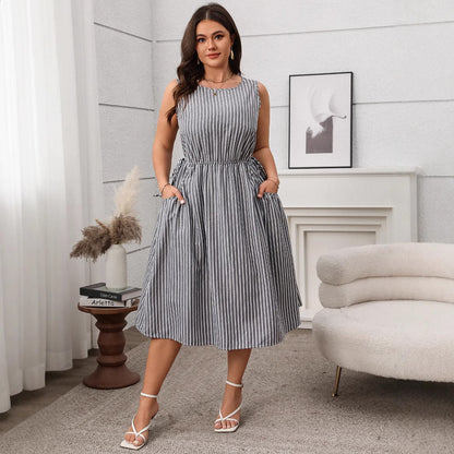 Robe Décontractée à Rayures Bicolores avec Poches – Élégance et Confort