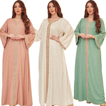 Robe longue en satin bronze à manches longues – Élégance intemporelle