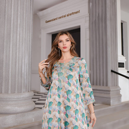 Robe Longue Satinée à Manches Longues – Élégance et Confort