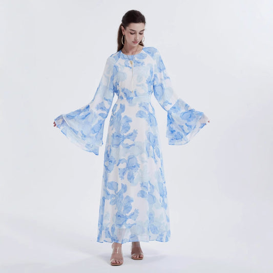 Robe en chiffon imprimé à manches cloche – Élégance et légèreté