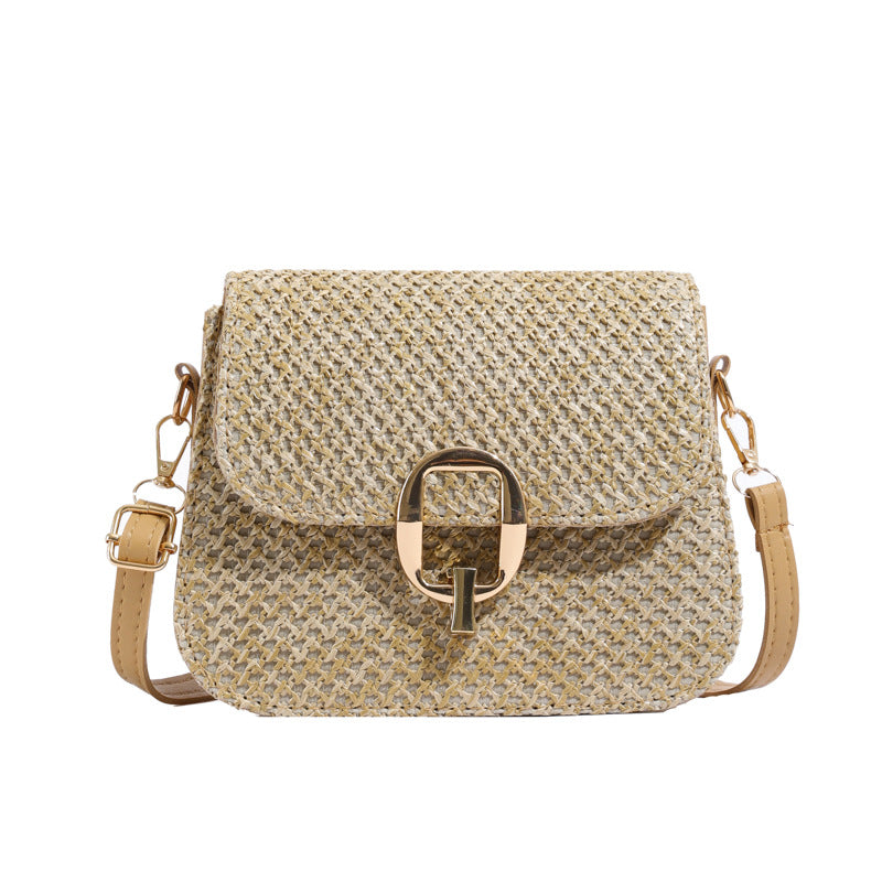 Sac à Bandoulière en Paille Tressée avec Fermeture à Verrou – Élégance Bohème