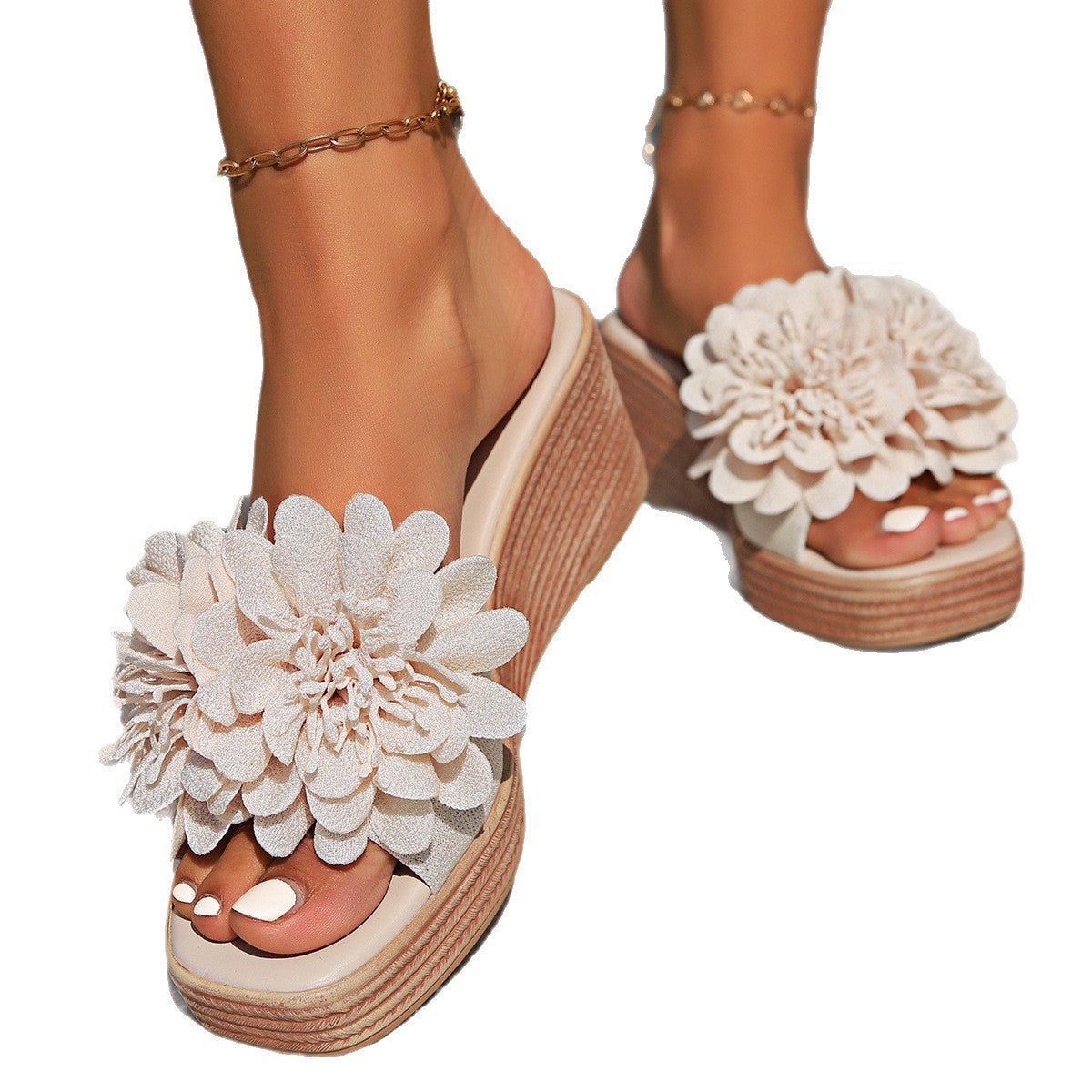 Sandales Compensées à Motif Floral – Élégance et Confort