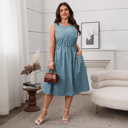 Robe Décontractée à Rayures Bicolores avec Poches – Élégance et Confort