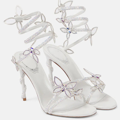 Sandales Romaines à Talon Aiguilles Strass – Motifs Serpent & Papillon