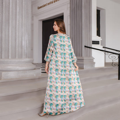 Robe Longue Satinée à Manches Longues – Élégance et Confort