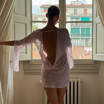 Robe transparente à manches longues et dos nu pour femmes