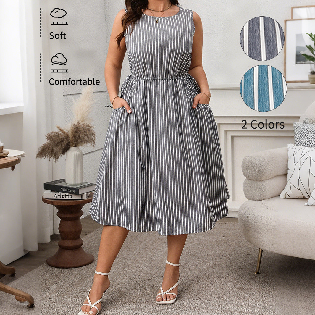 Robe Décontractée à Rayures Bicolores avec Poches – Élégance et Confort