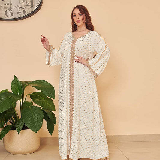 Robe longue en satin bronze à manches longues – Élégance intemporelle