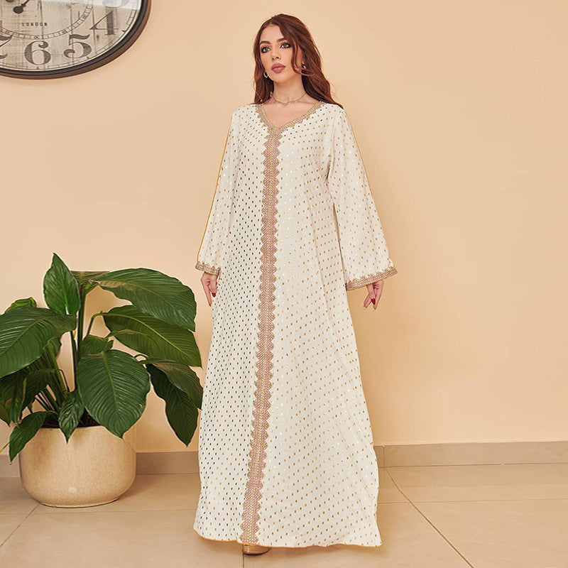 Robe longue en satin bronze à manches longues – Élégance intemporelle