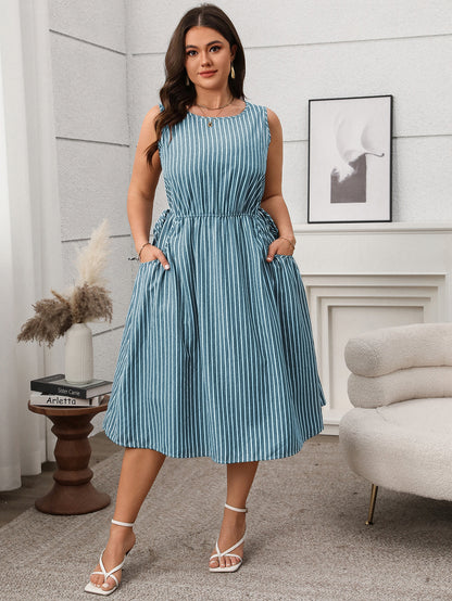 Robe Décontractée à Rayures Bicolores avec Poches – Élégance et Confort
